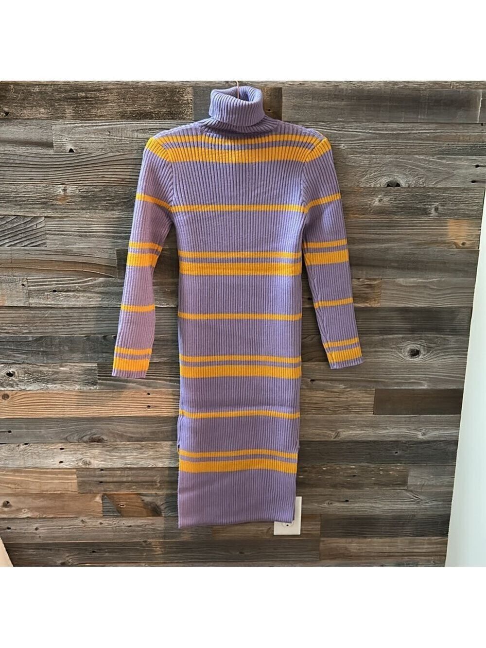 Moon River Julissa Lavender Stripe Turtleneck Sweater Side Slit Midi Dress NWT - Picture 10 of 11